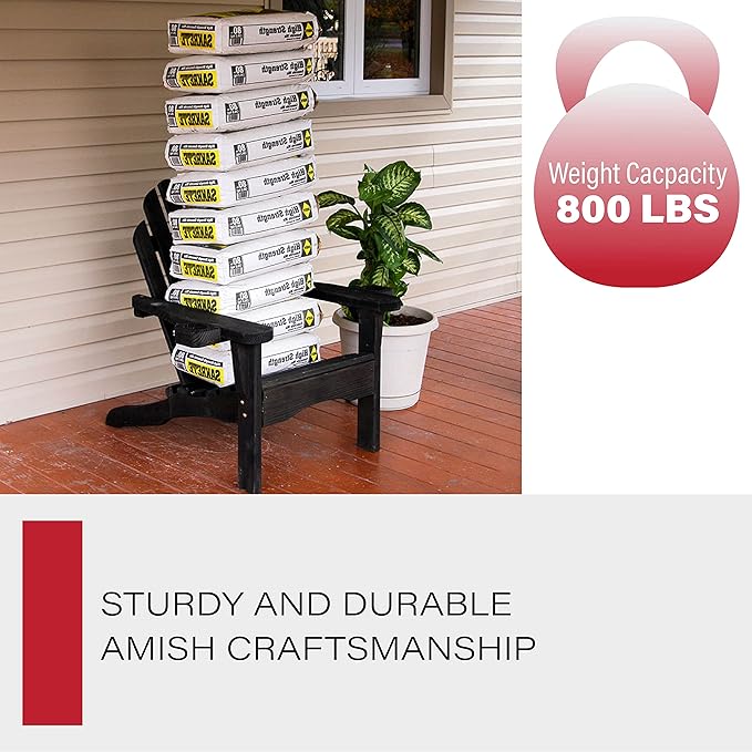 Amish Casual Heavy Duty Adirondack Chair with Cup Holder in Semi-Solid Black Stain - Authentic Amish Craftmanship from Treated Pine, Outdoor Chair Made in The USA, 800 Lb Weight Capacity