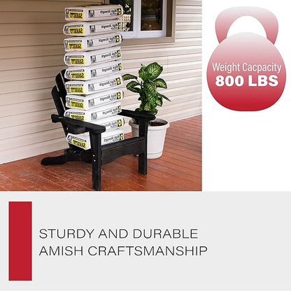 Amish Casual Heavy Duty Adirondack Chair with Cup Holder in Semi-Solid Black Stain - Authentic Amish Craftmanship from Treated Pine, Outdoor Chair Made in The USA, 800 Lb Weight Capacity