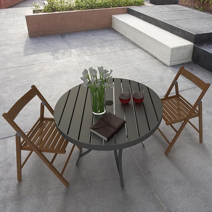 Four Seasons Courtyard Palermo Aluminum Slat Top Dining Table with Umbrella Hole and C Spring for Kitchen and Dining Room Tables, Gray