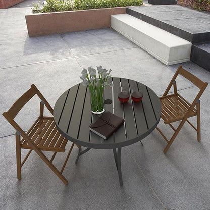 Four Seasons Courtyard Palermo Aluminum Slat Top Dining Table with Umbrella Hole and C Spring for Kitchen and Dining Room Tables, Gray