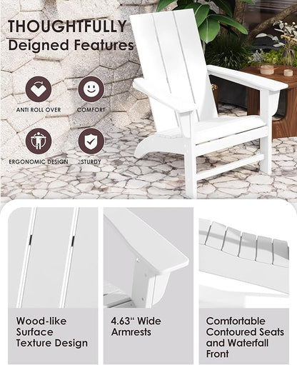 Poly Lumber Adirondack Chair with Cup Holder, All-Weather Resistant Outdoor Patio Chairs, Look Like Wood, Pre-Assembled Outdoor Fire Pit Chair for Pool, Deck, Backyard, Garden, White