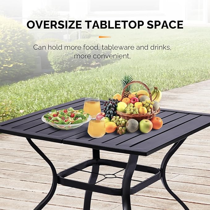 VINGLI 36" Square Patio Table for 4, Metal Outdoor Dining Table with Umbrella Hole - Photo 6