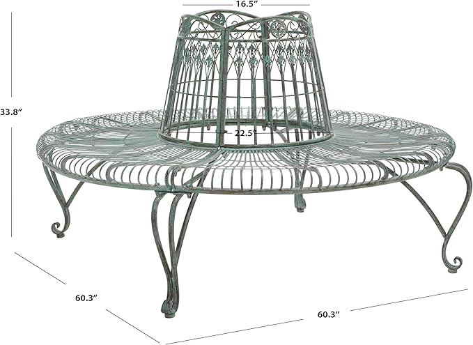 SAFAVIEH Outdoor Collection Ally Darling Antique Dark Green Wrought Iron Tree Bench