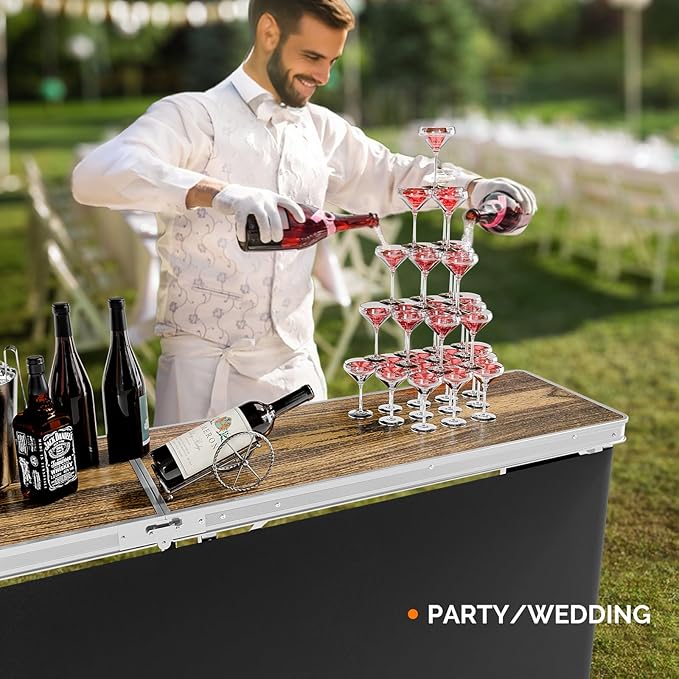 VINGLI 43" Portable Bar Table, 3-Tier Shelves, Carry Bag，Mobile Bar Table for Events, Party, Camping, Picnic, Tradeshow - Photo 2