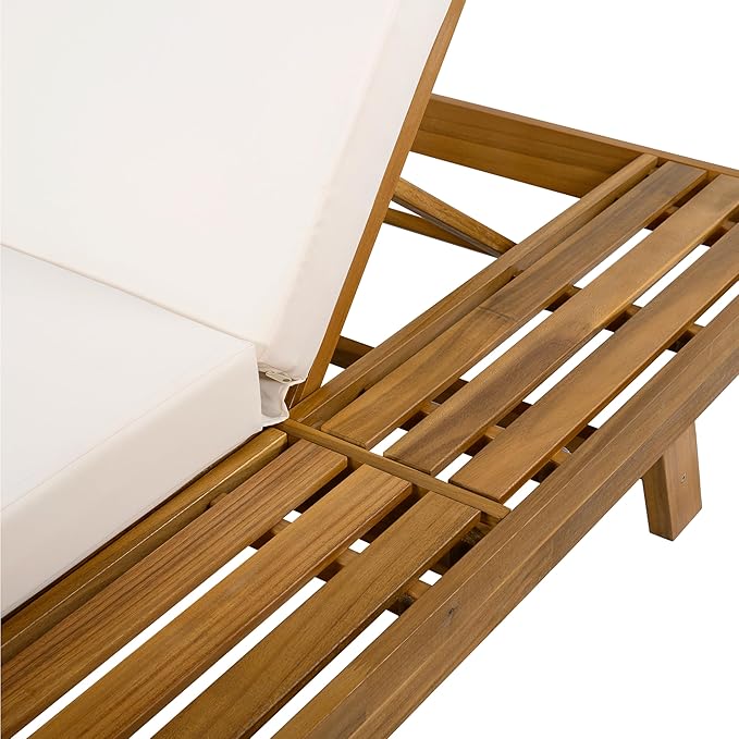2-Piece Patio Lounge Chair Set with Side Space, Outdoor Chaise Lounge Adjustable & Breathable Acacia Wood Frame - Photo 5