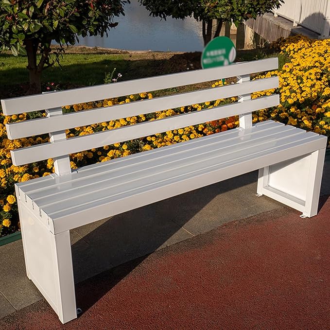 Outdoor Benches Outdoor Metal Garden Bench Patio Bench for Outside Park Picnic Yard Front Porch Backyard Weatherproof with Backrest(White,180cm/70in)