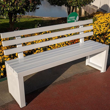Outdoor Benches Outdoor Metal Garden Bench Patio Bench for Outside Park Picnic Yard Front Porch Backyard Weatherproof with Backrest(White,180cm/70in)