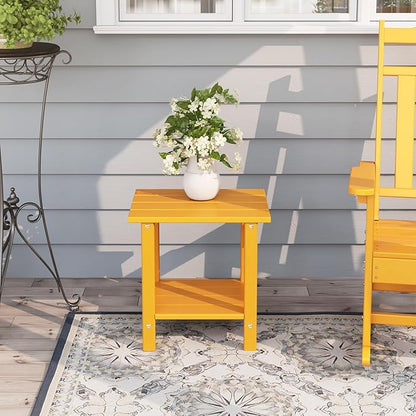 Adirondack Outdoor Side Table, 16.6" Small Patio End Table, 2-Tier HDPE Plastic Table for Poolside Porch Garden, Weather Resistant & Easy Assembly (Tangerine, Rectangle)