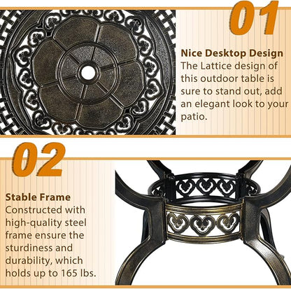 Outdoor Cast Aluminum Patio Table, 38.5” Round Patio Dinning Table with 2” Umbrella Hole for Patio Furniture Garden Deck Backyard