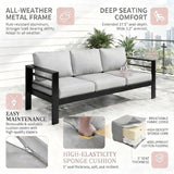 Kiss the Water Outdoor Couch Aluminum Patio Furniture Sofa - Photo 8