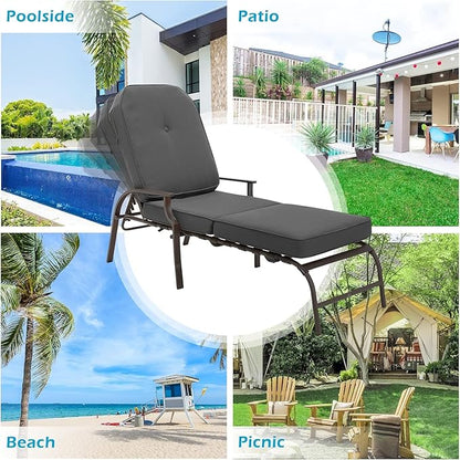 U-MAX Adjustable Outdoor Chaise Lounge Chair Patio Lounge Chair Recliner Furniture with Armrest and Cushion for Deck, Poolside, Backyard (Grey, 2PCS)