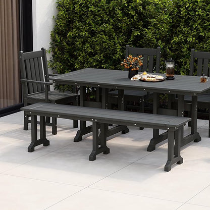 WestinTrends Malibu 65" Outdoor Dining Bench, All Weather Resistant Poly Lumber Patio Garden Bench Trestle Long Bench for Both Outdoor and Indoor, Gray