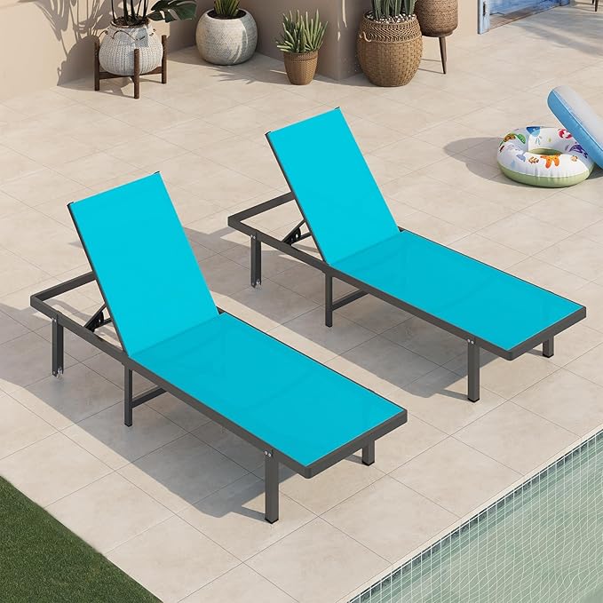 Aluminum Outdoor Lounge Chairs Set of 2 - Photo 1