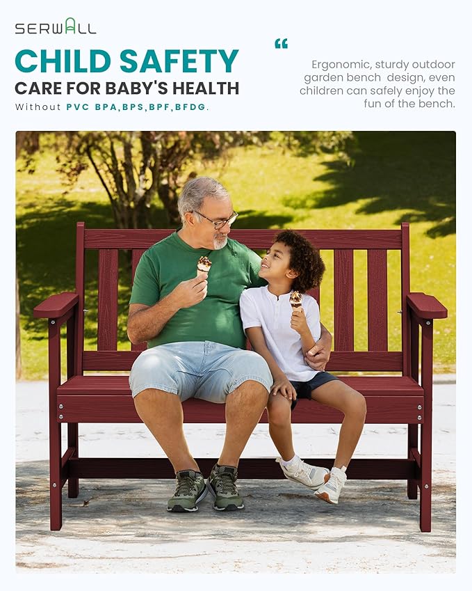 SERWALL Outdoor Bench, HDPE Outdoor Benches Weatherproof, 2-Person Garden Bench with 660 lbs Weight Capacity - Photo 6