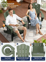 KINGYES Folding Adirondack Chair Set of 2, HDPE All-Weather Patio Chairs with Cup Holder - Photo 5