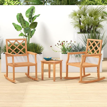 Tangkula Teak Wood Rocking Chair, Oversized Porch Rocker with Backrest and Slatted Seat, Outdoor Rocker Chair for Patio, Backyard and Lawn, 330 LBS Weight Capacity (2, 30 x 23 x 35 Inch)