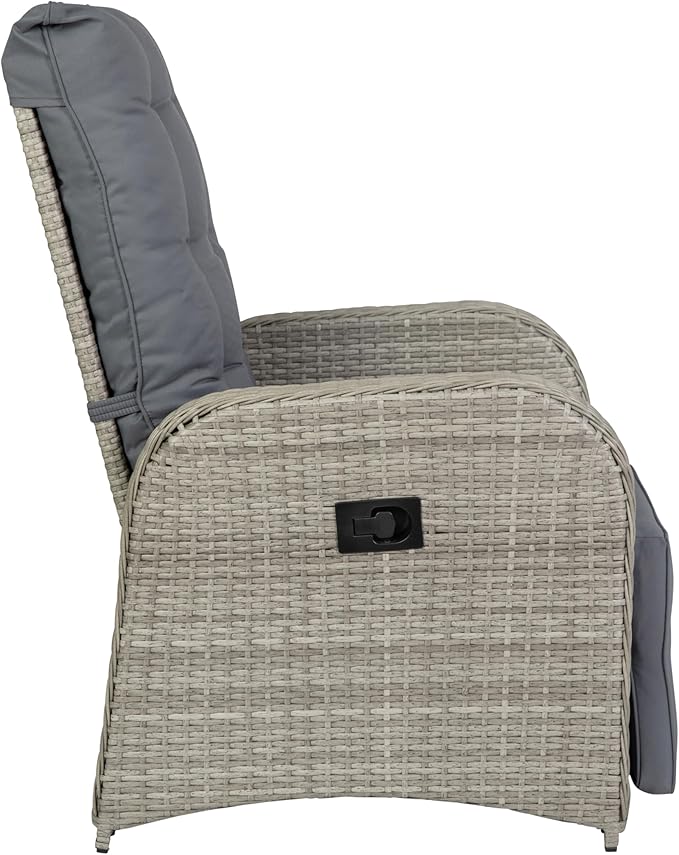 Flash Furniture Nemo Indoor/Outdoor Patio Wicker Rattan Recliner, Lounge Chair with Flip-Up Side Table, Gray