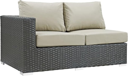 Modway EEI-1858-CHC-BEI Sojourn Wicker Rattan Outdoor Patio Coffee Table, Left-Arm Loveseat, Canvas Antique Beige