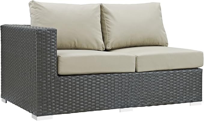 Modway EEI-1858-CHC-BEI Sojourn Wicker Rattan Outdoor Patio Coffee Table, Left-Arm Loveseat, Canvas Antique Beige - Photo 2
