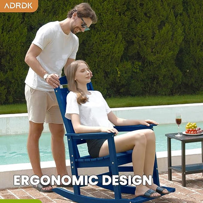 LOUNZY Outdoor Rocking Chair with Footboards Set of 4, HDPE Rocking Chair Patio Porch Rocker with 380lbs Support for Adult, Navy
