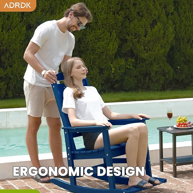 LOUNZY Outdoor Rocking Chair with Footboards Set of 2, HDPE Rocking Chair Patio Porch Rocker with 380lbs Support for Adult, Navy