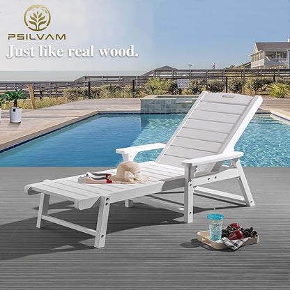 Psilvam Chaise Lounge, Lounge Chair with Adjustable Backrest, Supports Up to 350 lbs, All Weather Recliner Poly Lumber Lounges Bed for Poolside, Porch, Patio