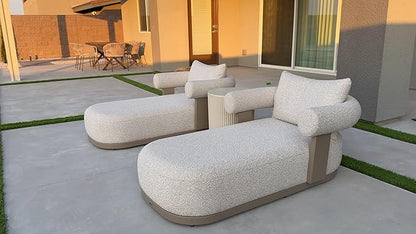 PURPLE LEAF Outdoor Chaise Lounge 1 Piece Chair Modern Aluminum Lounger Daybed with Lumbar Pillow and Armrest for Patio Poolside Beach Sunbathing Deck
