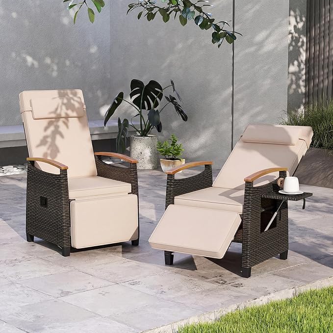 HAPPYGRILL Outdoor Rattan Wicker Chaise Lounge Recliner Chair with Adjustable Backrest & Footrest - Photo 5