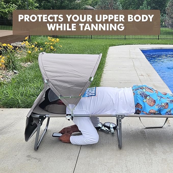 Oversized Extra Wide Tanning Chair with Sun Canopy Face Hole Padded Adjustable Washable, Heavy Duty Layout Folding Lounge Chair for Outside Beach Reading Sunbathing, UPF 50+, XL, Plus Size, 330 LBS