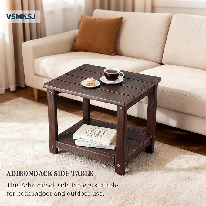 Outdoor Side Table, Double Layer Small Side Tables,All Weather Adirondack Side Table, Waterproof Outdoor End Tables for Patio, Pool, Porch (Brown)