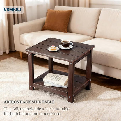Outdoor Side Table, Double Layer Small Side Tables,All Weather Adirondack Side Table, Waterproof Outdoor End Tables for Patio, Pool, Porch (Brown)