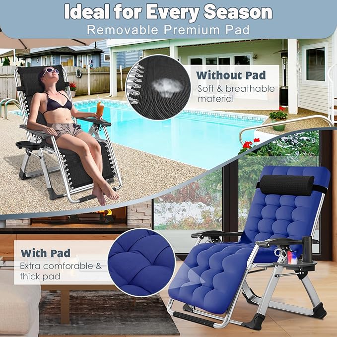 Slsy Zero Gravity Chair, Reclining Lounge Chair with Removable Cushion & Tray for Indoor and Outdoor - Photo 7