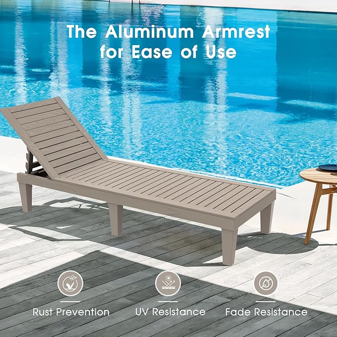 Outdoor Chaise Lounge Chair – 5-Position Adjustable Backrest, Waterproof Resin Wicker Sun Lounger for Pool, Patio - Photo 7