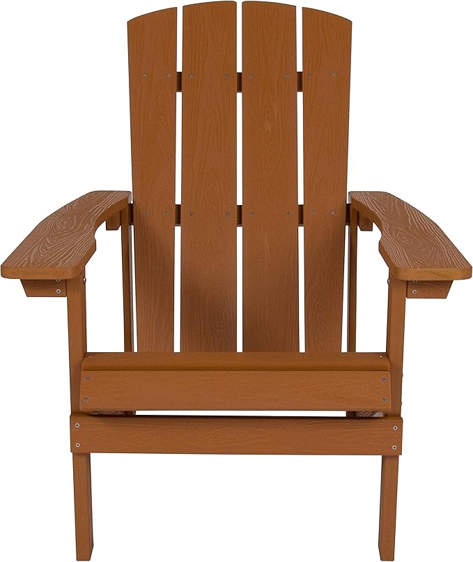 Flash Furniture Charlestown Poly Resin Adirondack Chair - Teak - All Weather - Indoor/Outdoor - Set of 2
