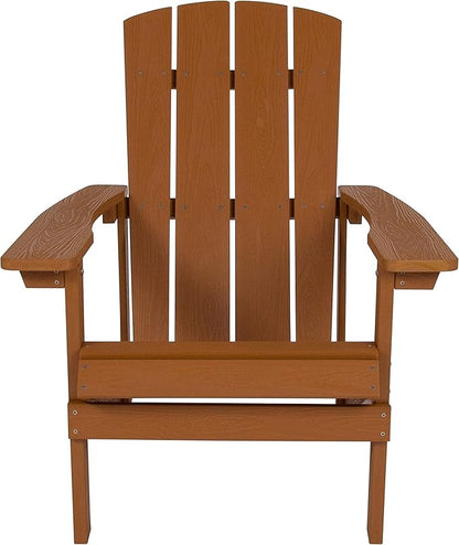 Flash Furniture Charlestown Poly Resin Adirondack Chair - Teak - All Weather - Indoor/Outdoor - Set of 4