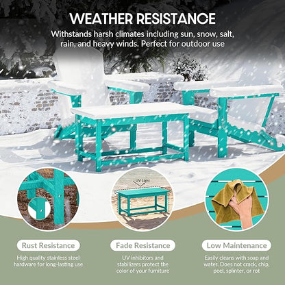WestinTrends Malibu Outdoor Coffee Table, 35" x 17.5" All Weather Poly Lumber Patio Adirondack Coffee Table for Garden Lawn Porch Balcony, Turquoise