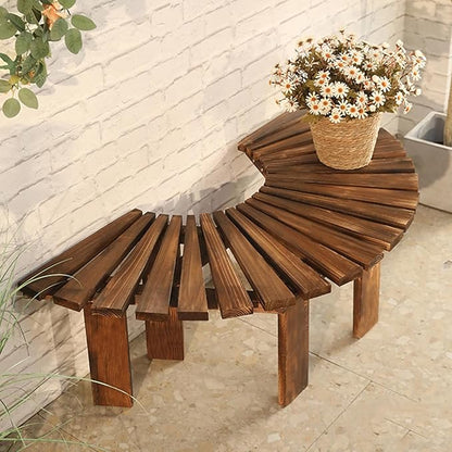Wooden Garden Curved Bench, Half Round Outdoor Tree Bench, Wrap Around Park Backless Bench Outdoor Furniture, Garden Stool Patios Lawn Tree Chair Solid Wood Slatted Seat (1/2 Round)