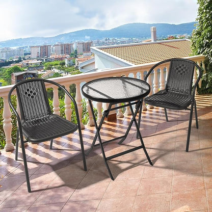 VINGLI PE Rattan Outdoor Dining Chairs Set of 4, Plastic Stackable Patio Chairs for Indoor, Porch, Restaurant, Garden, Black