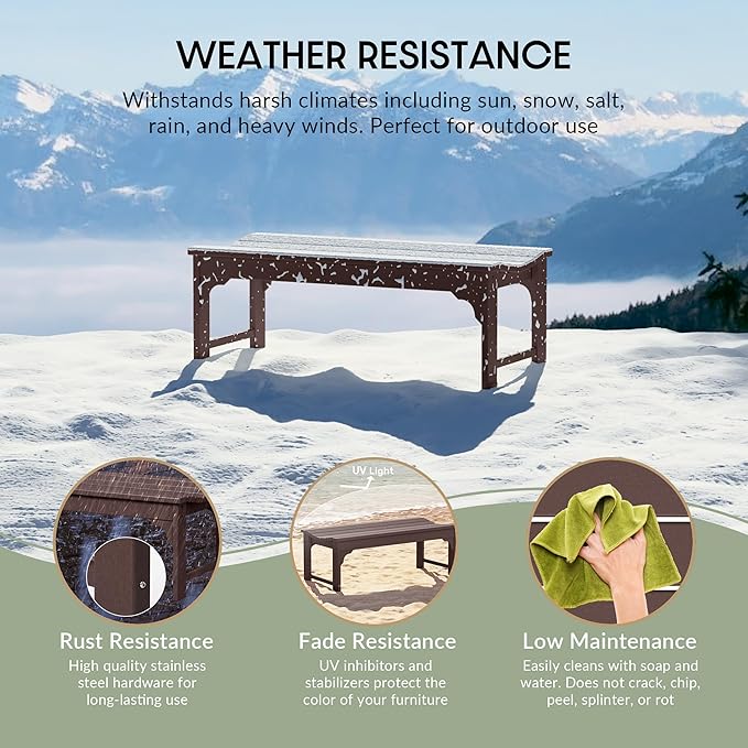 WestinTrends Malibu Outdoor Bench, All Weather Resistant Poly Lumber Backless Patio Garden Bench, Adirondack Curved Bench Seat for Comfort, Dark Brown