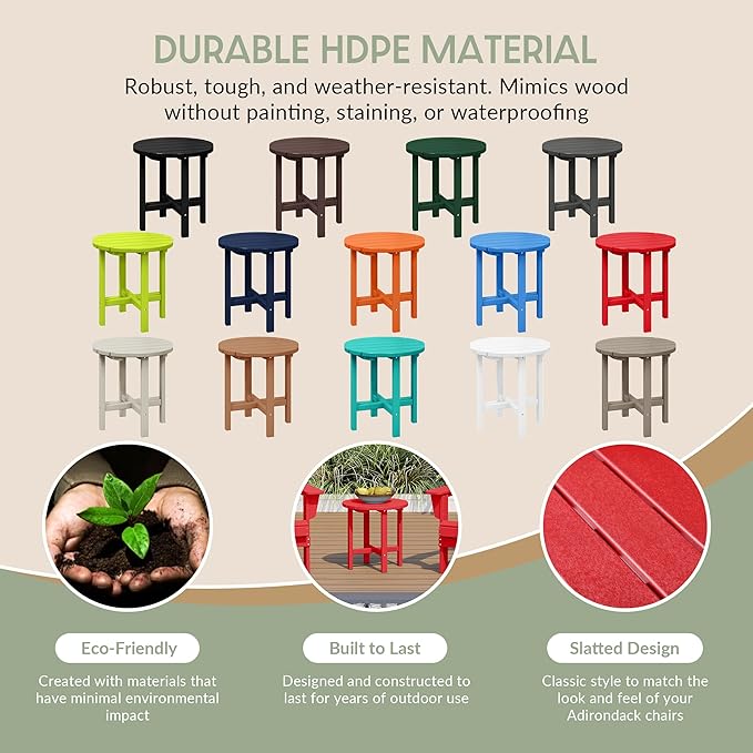 WestinTrends Dylan Adirondack Round Outdoor Side Table, Red - Photo 6