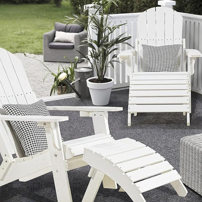 Adirondack Ottoman Set of 2, Plastic Folding Adirondack Footstool, All Weather Ottoman for Adirondack Chairs, Widely Used for Outdoor, Porch, Patio, Garden, Poolside, Fire Pits - White