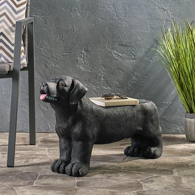 31” Black Dogs Bench, Dog Statue for Garden Front Porch, Patio, Park, Outside, Indoor, MGO, No Assembly (Dog)