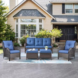 Belord Outdoor Wicker Furniture 5 Pieces Patio Furniture Sofa Set Patio Wicker Chairs with Ottomans Conversation Set - Photo 1