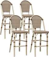 PURPLE LEAF French Bar Stool Set of 4 White Print Finish Patio Bar Stools with Back Rattan Bar Chairs Wicker Bar Height - Photo 1