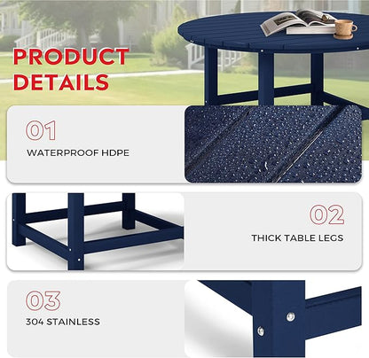 Costaelm Patio Conversation Table, Tatio Accent HDPE Outdoor Weather Resistant, Round Outdoor Porch Balcony Patio Drink Table for Outside, Pool, Backyard, Navy Blue