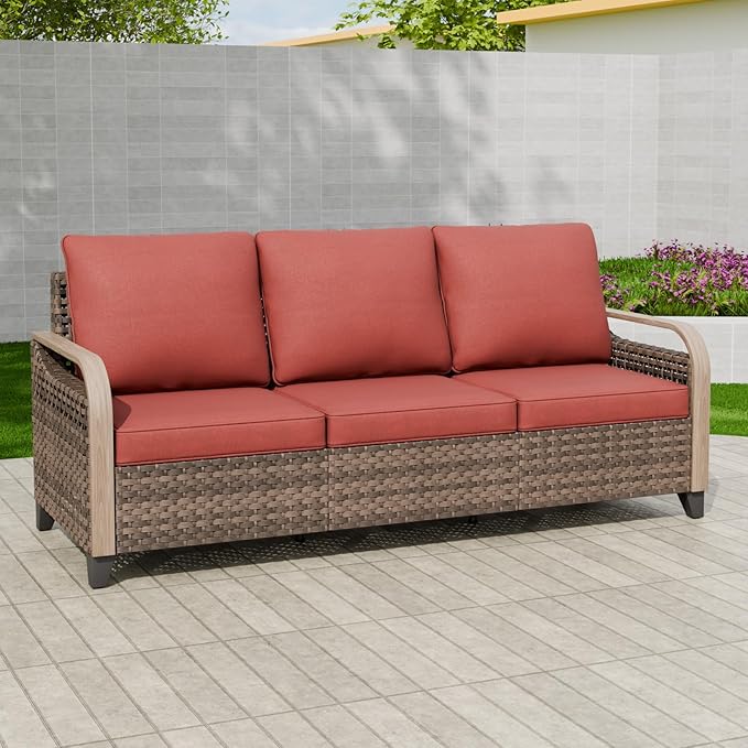 EAGLE PEAK Wicker Outdoor Patio Sofa Modern Rattan Patio Furniture Loveseat for Backyard Deck Porch Balcony - Photo 5