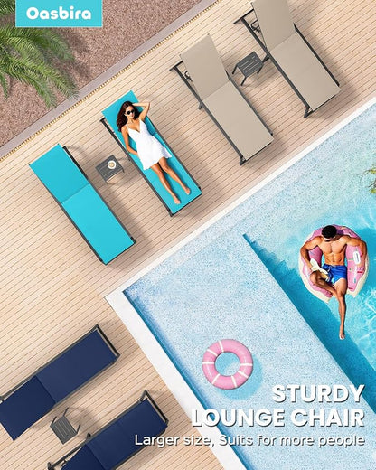 Aluminum Chaise Lounge Chair Outdoor, Foldable & No Assembly Pool Lounge Chairs 5-Position Recliner for Outside Poolside, Fully Grounded Legs Patio Sun Lounger for Pool, Beach, Yard, Dark Grey
