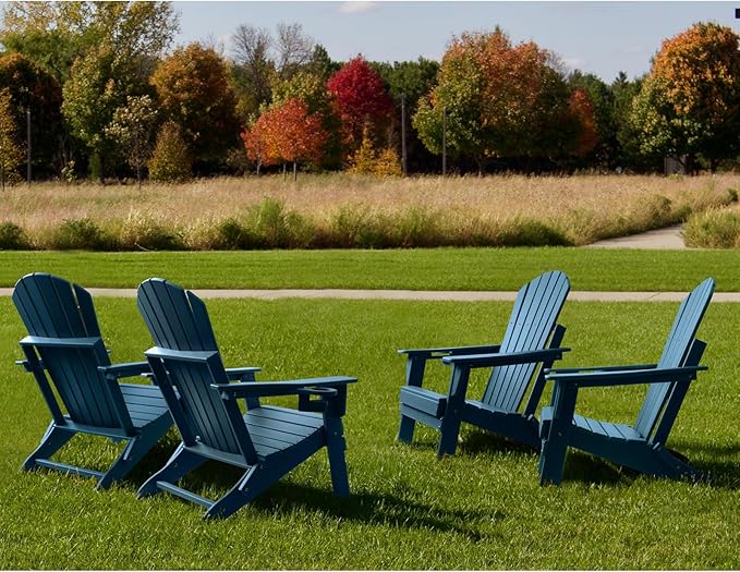 FUNBERRY Folding Adirondack Chair, All Weather HDPE Fire Pit Chairs with Cup Holder for Outdoor