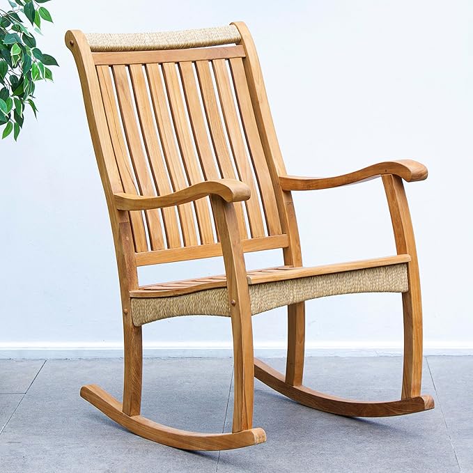 Cambridge Casual Marrakesh Teak Wood Outdoor Rocking Chair with All-Weather Wicker