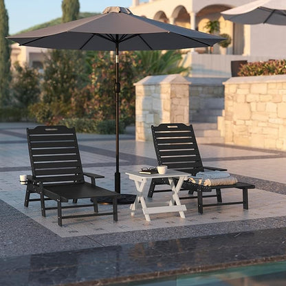Flash Furniture Monterey Adjustable Adirondack Loungers with Cup Holders- All-Weather Indoor/Outdoor HDPE Lounge Chairs, Set of 2, Black
